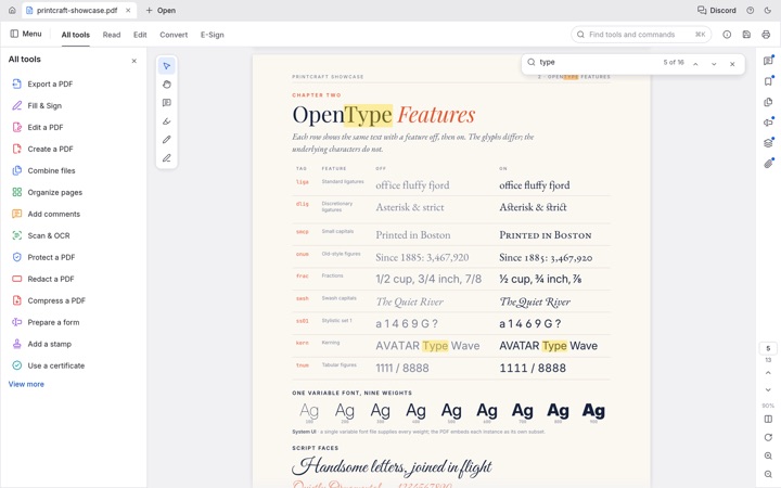 The find bar highlighting matches in a page
