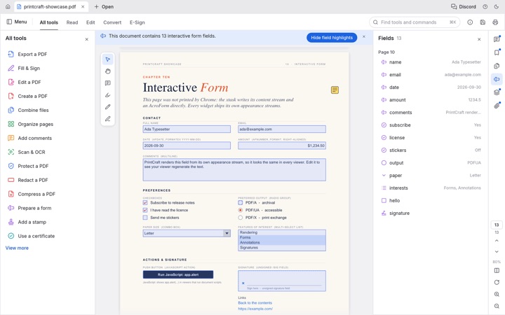 An interactive form with highlighted fields